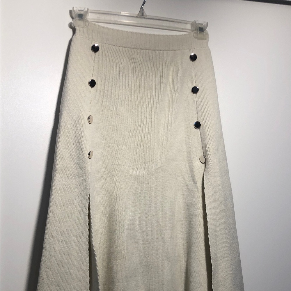Chic Cream A-Line Skirt with Button Accents